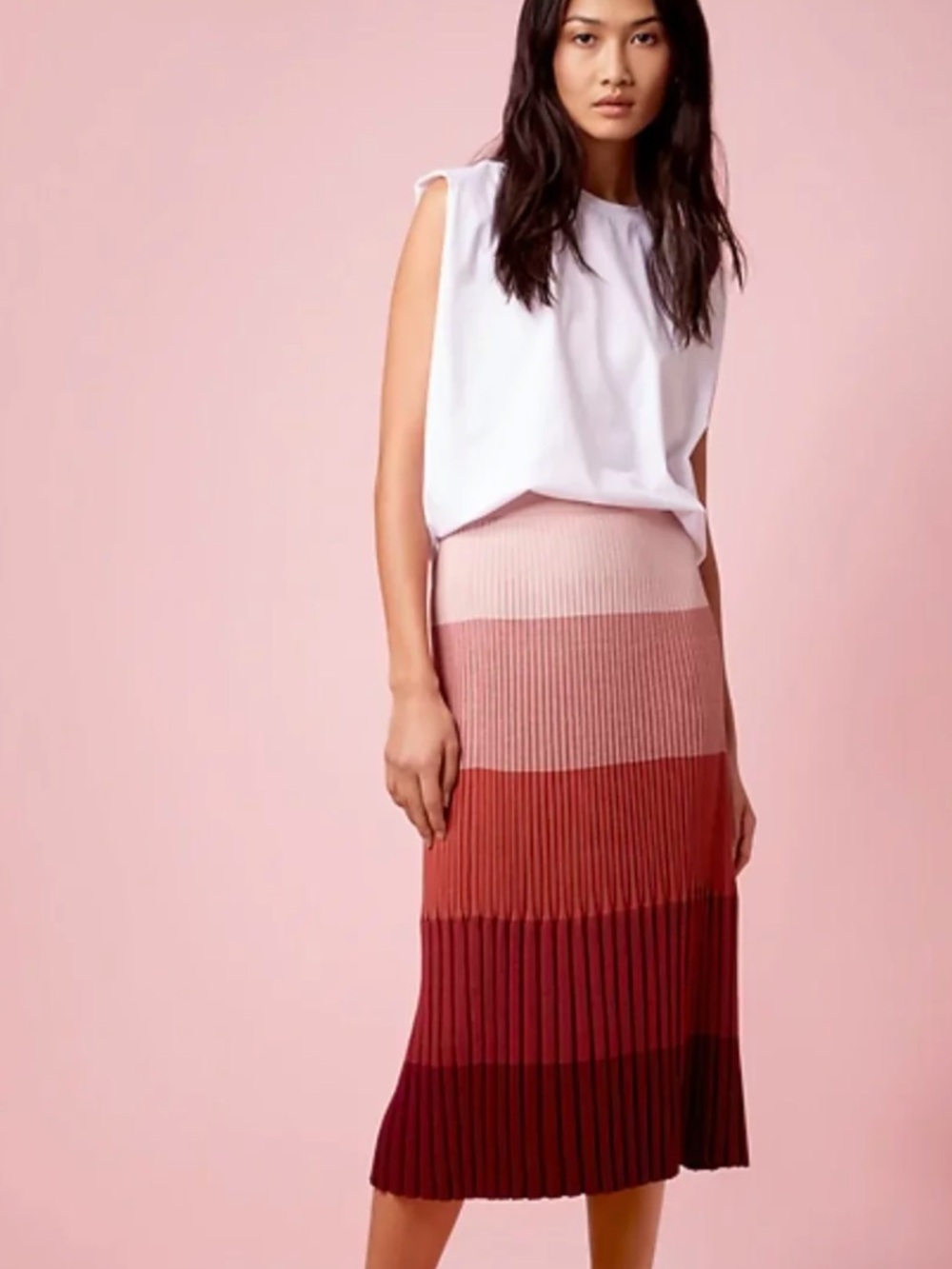 BR Pleated Sweater Skirt in Pink Multi